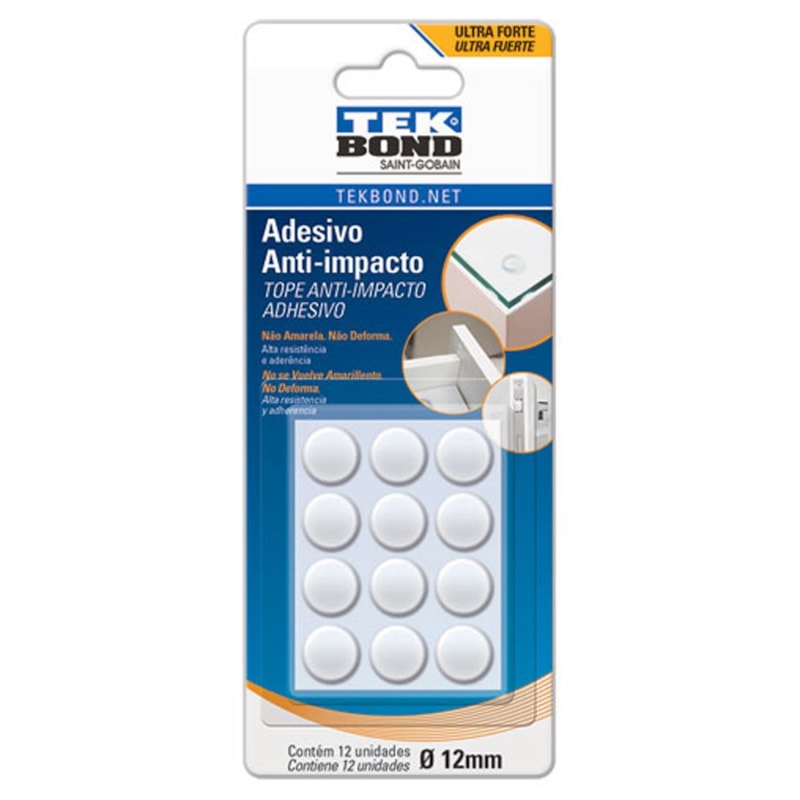Adesivo Anti-Impacto Redondo 12mm Com 12 Unidades Tek Bond