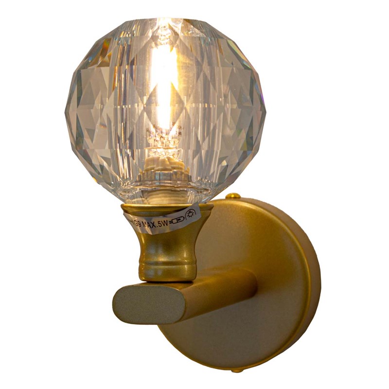 Arandela Cristal Cognac Com a Base Dourada 1 Lâmpada E14 Eletrorastro
