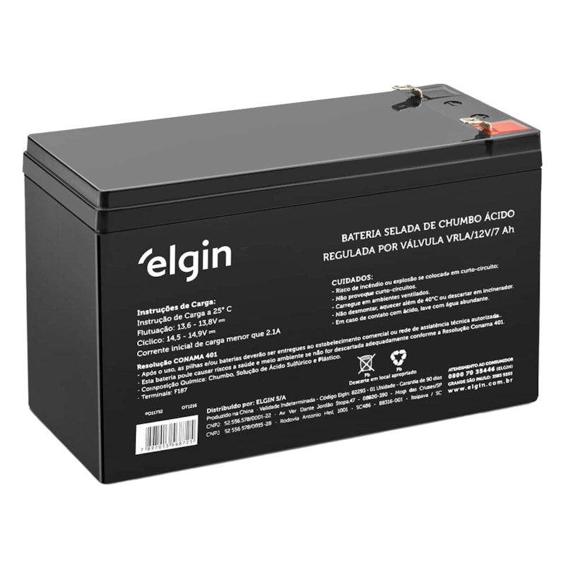 Bateria Selada 12V 7Ah Para Nobreak E Alarme Vrla Elgin