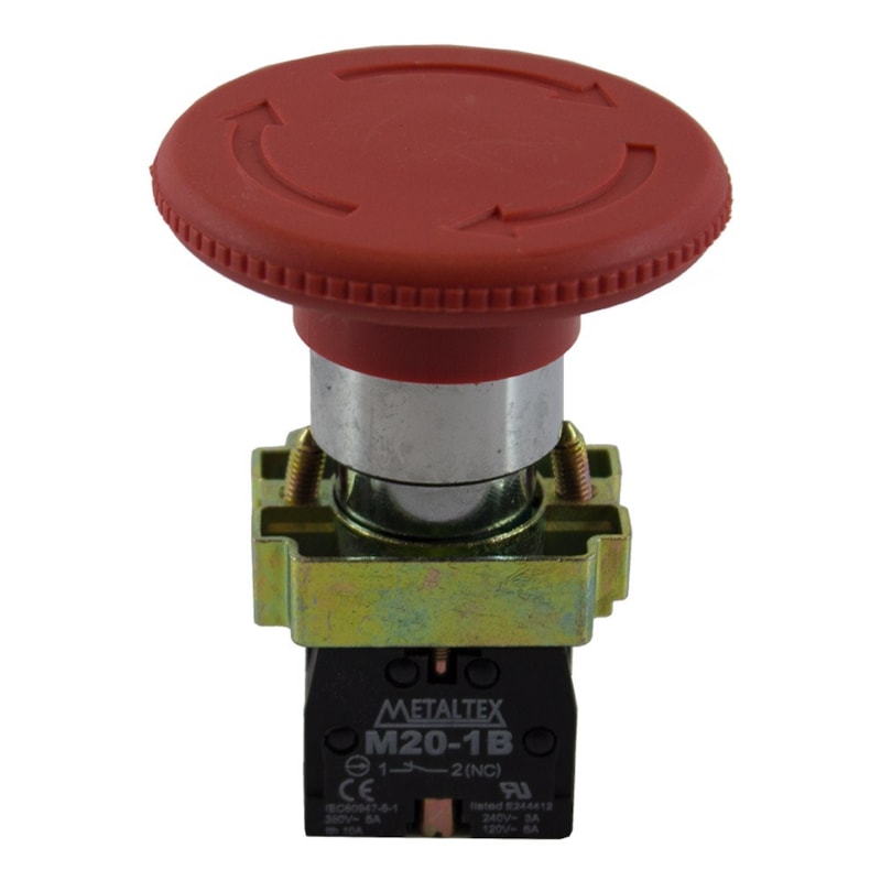 Botão Cogumelo Com Trava Vermelho 60mm 1NF M20BYR-R-1B Metaltex