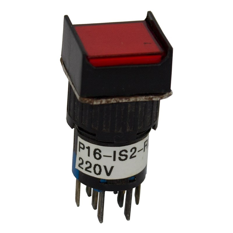 Botão Com Retenção Iluminado Quadrado 220V 2 Reversíveis Vermelho P16-IS2-R2 Metaltex