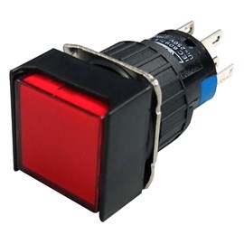 Botão Com Retenção Iluminado Quadrado 24V 2 Reversíveis Vermelho P16-IS7-R2 Metaltex