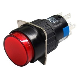 Botão Com Retenção Iluminado Vermelho 220V 2 Reversíveis P16-IR2-R2 Metaltex