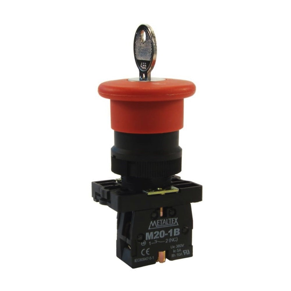 Botão de Emergência com Chave 1NF P20BCR-R-1B Vermelho Metaltex