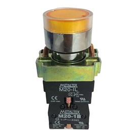 Botão Pulsador Iluminado Amarelo 1NA+1NF M20IGR-Y-1C Metaltex