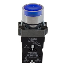 Botão Pulsador Iluminado Azul 1NA+1NF M20IGR-BL-1C Metaltex