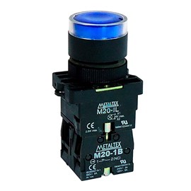 Botão Pulsador Iluminado Azul 24V 1NA+1NF P20IGR-BL7-1C- METALTEX