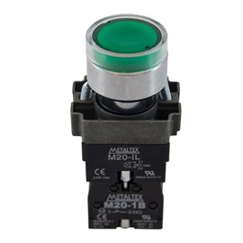 Botão Pulsador Iluminado Verde 1NA+1NF M20-IGR-G-1C Metaltex