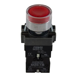 Botão Pulsador Iluminado Vermelho 1NA+1NF M20IFR-R-1C Metaltex