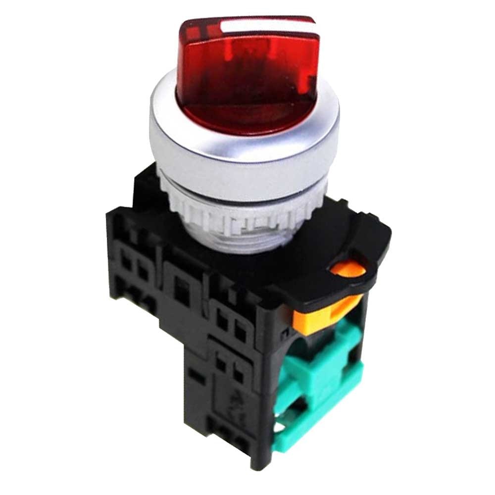 Chave Seletora Iluminada 220V 22mm 2 Posições Vermelha Knob Curto