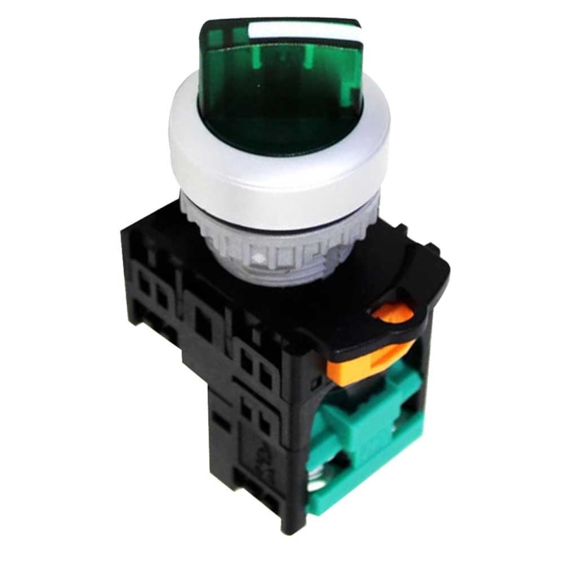 Chave Seletora Iluminada 24V 22mm 2 Posições Verde Knob Curto TN2IS27G-L1A Metaltex