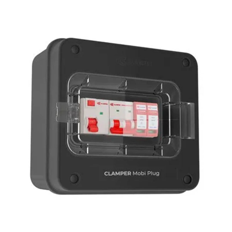 Clamper Mobi Plug 220V 5Kw Preto Com Tomada 20A Clamper