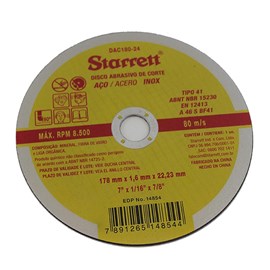 Disco Corte Aço Inox 178 X 1,6 X 22.23mm Starrett