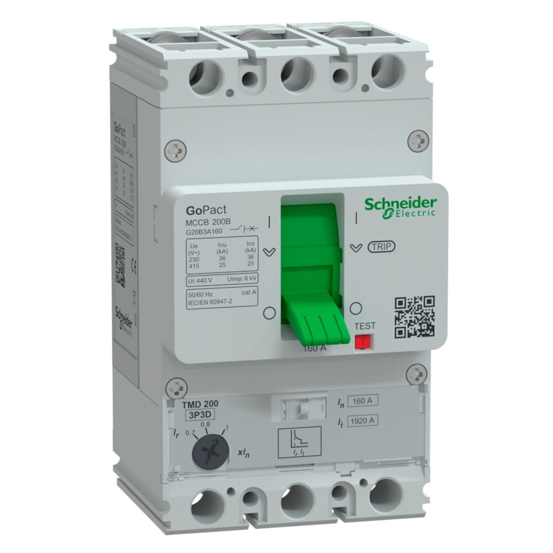 Disjuntor Caixa moldada 3 Polos Go Pact 160A 25KA 220V Ajustável G20B3A160 Schneider