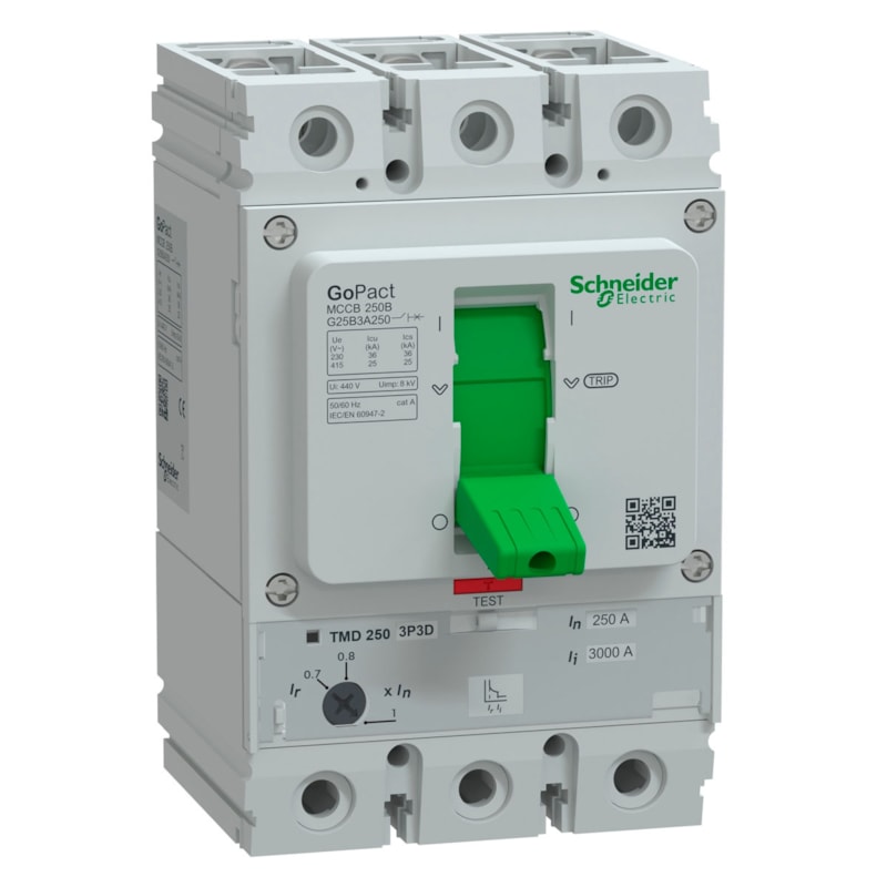 Disjuntor Caixa moldada 3 Polos Go Pact 250A 25KA 220V Ajustável G25B3A250 Schneider