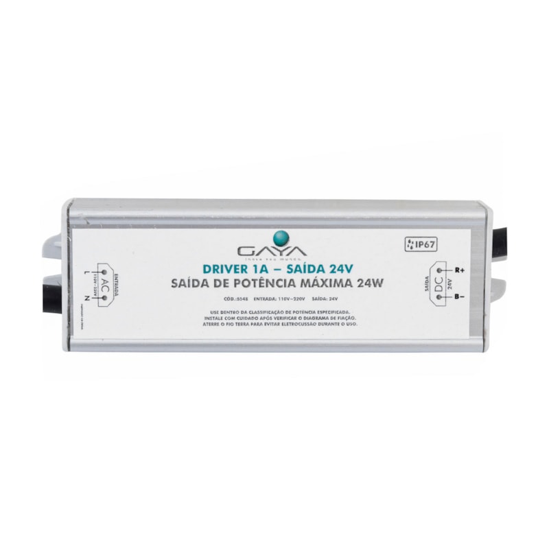 Driver 24W 1A Ip67 Entrada Bivolt Saída 24V Gaya