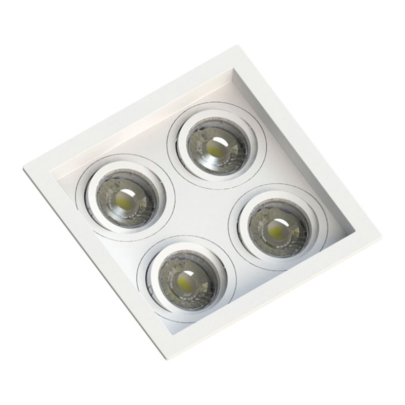 Embutido Dicroica Quadrado Recuado Branco Para 4 Lâmpadas Save Energy