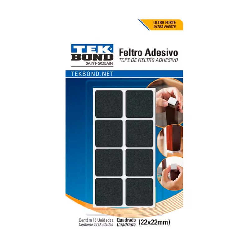 Feltro Adesivo Quadrado Preto 22Mm Com 16Un Tek Bond