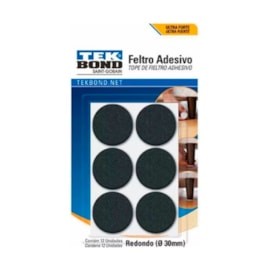 Feltro Adesivo Redondo Preto 3CM Com 12 Unidades Tek Bond