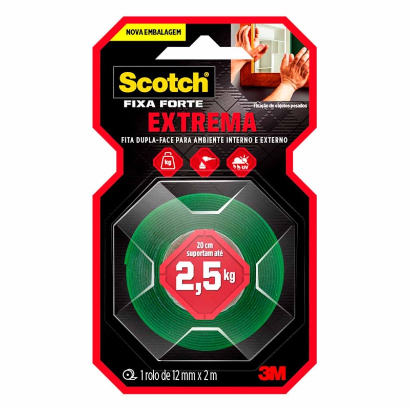 Fita Dupla Face Acrílica 12mm Rolo Com 2 Metros Extreme 3M