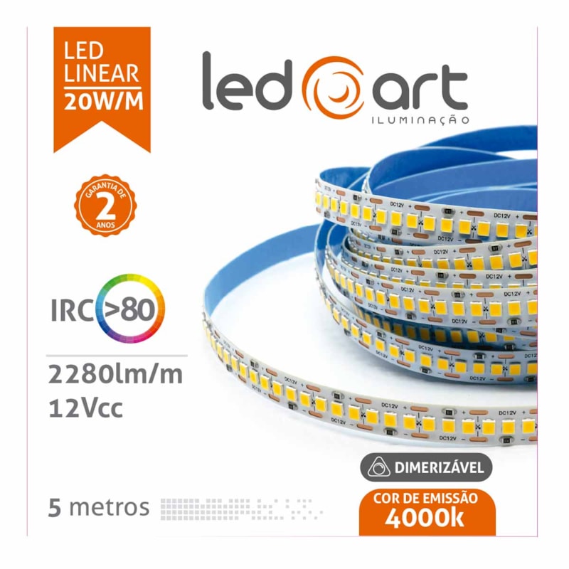 Fita LED  20W/M 4000K  12V 240LEDs/M 2280Lm/M Ip20 Dimerizavel Rolo 5M LA-7074 LEDart