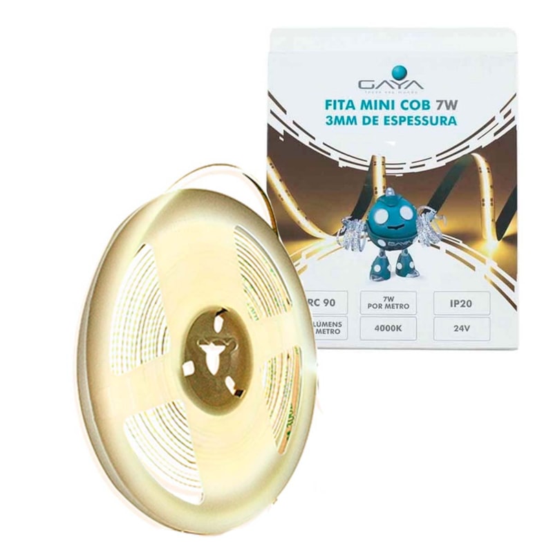 Fita LED Mini Cob 7W/M 4000K Branco Neutro 700Lm/M 24V 7182 Gaya