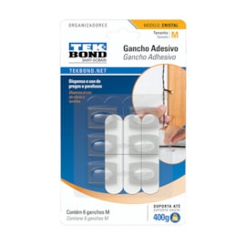 Gancho Adesivo Cristal Fixa Fio 400G Com 6 Unidades Tek Bond