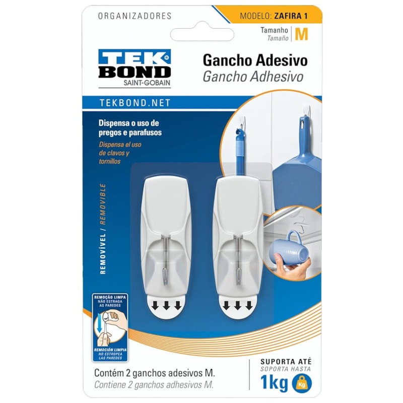Gancho Adesivo Zafira 1Kg Com 2 Unidades Tek Bond