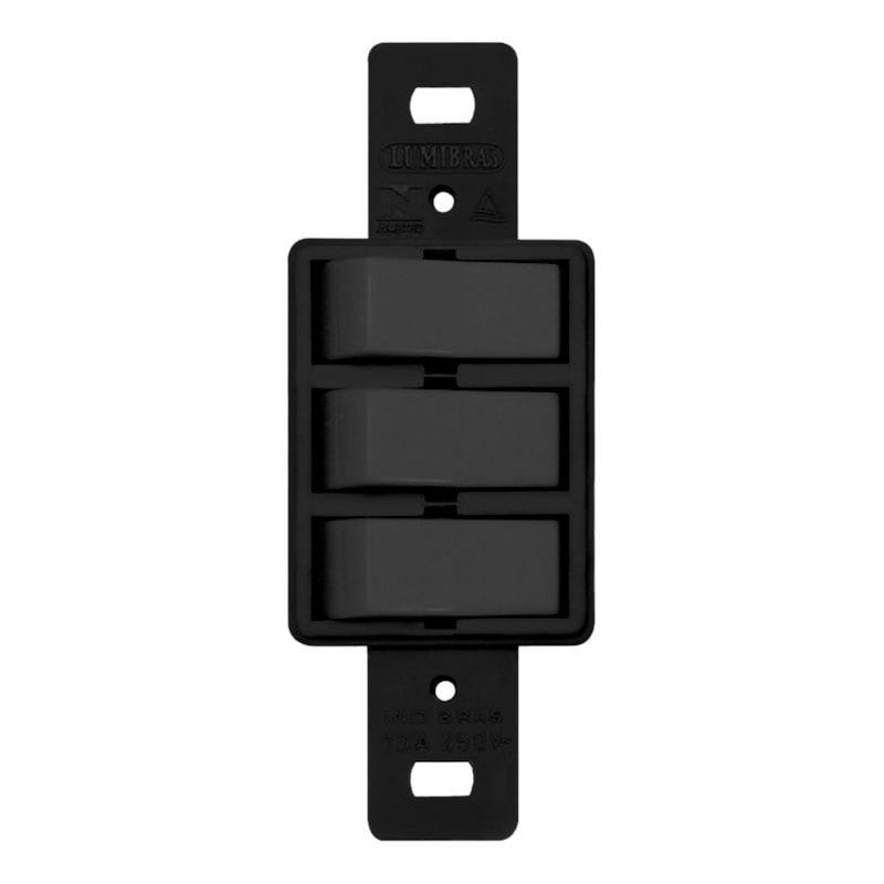 Interruptor 3 Teclas Paralelas 10A Preto Sem Placa Lumibras