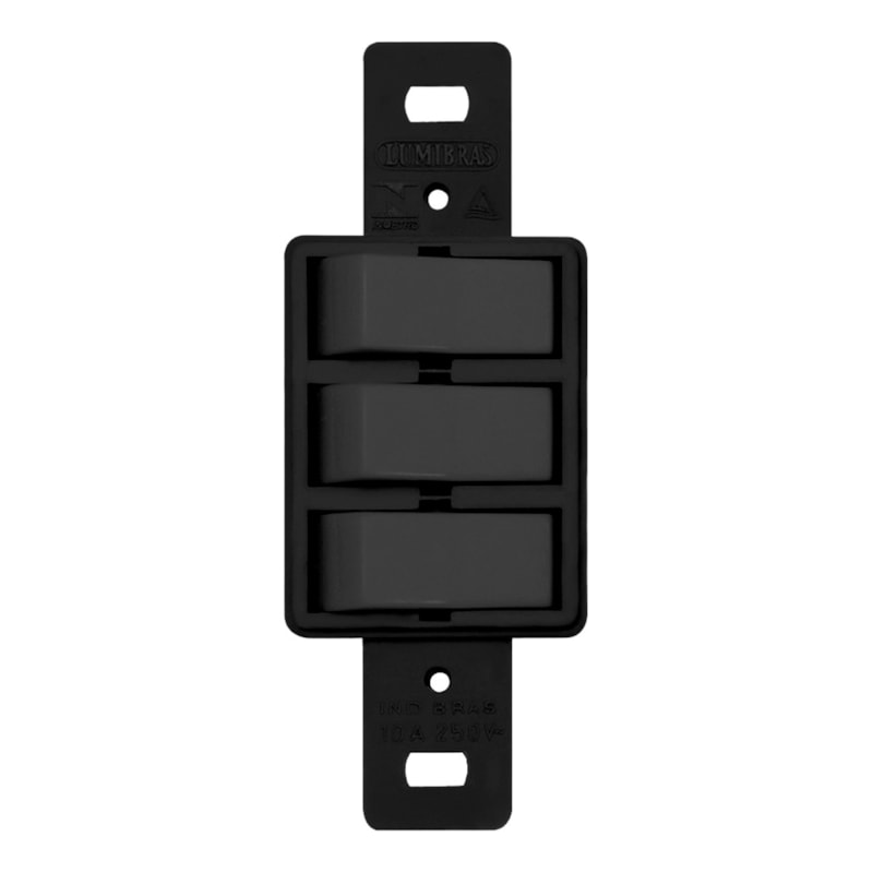 Interruptor 3 Teclas Simples 10A Preto Sem Placa Lumibras