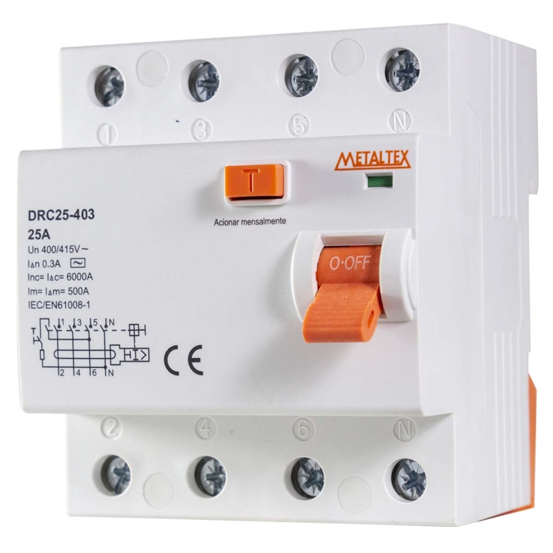 Interruptor Diferencial Residual 4p 25a 30ma 6ka DRC25-403 Metaltex