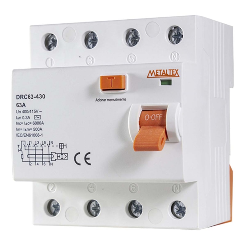 Interruptor Diferencial Residual 4P 63A 300Ma 10Ka Drc63-430 Metaltex