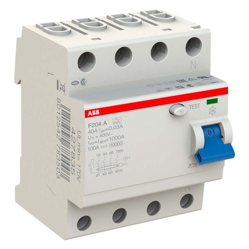 Interruptor Diferencial Residual Classe A 4 Polos 40A 30MA 10KA ABB