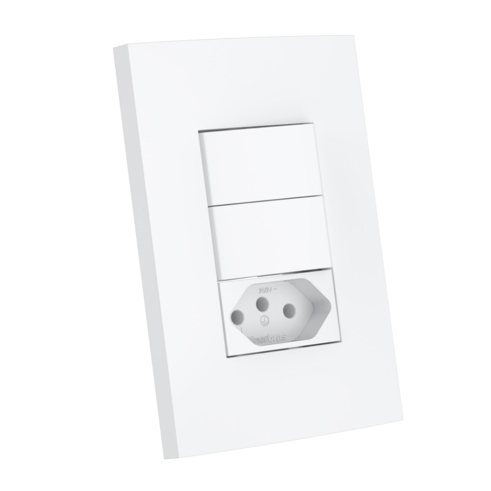 Interruptor Dubai 2 Teclas Simples e Tomada 20A Com Placa Branco