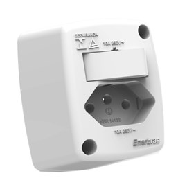 Interruptor Simples e Tomada de Sobrepor 10A Branco Standard Enerbras