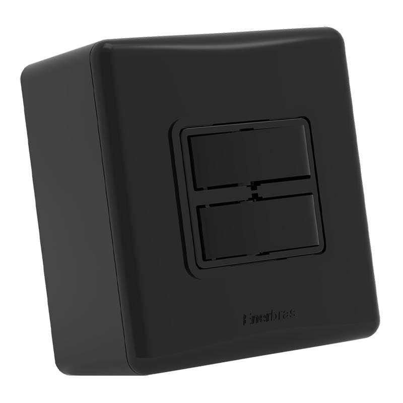 Interruptor Sx Linha-E 2 Teclas Simples Preta Com Caixa Enerbras