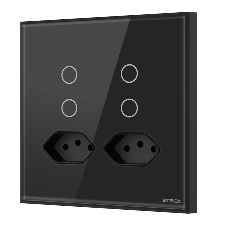Interruptor Touch 4 Teclas E 2 Tomadas 20A 4X4 Preto Steck