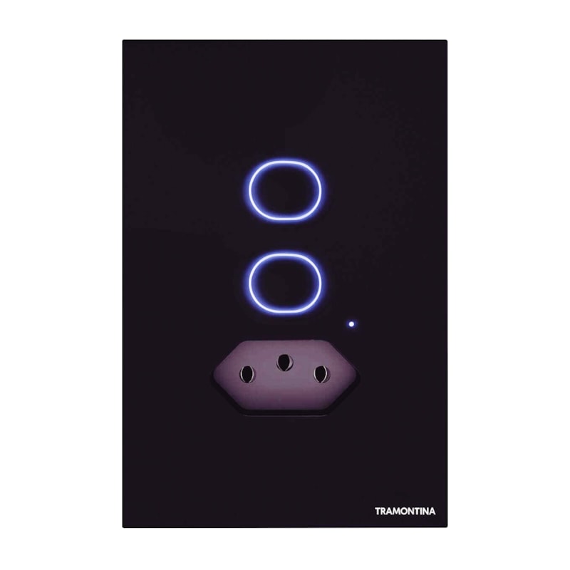 Interruptor Touch Smart 2 Teclas E Tomada Preto 10A 250V Tramontina
