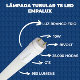 Produto Lâmpada Led Tubular  10W 6500K 900Lm 60Cm Bivolt Empalux