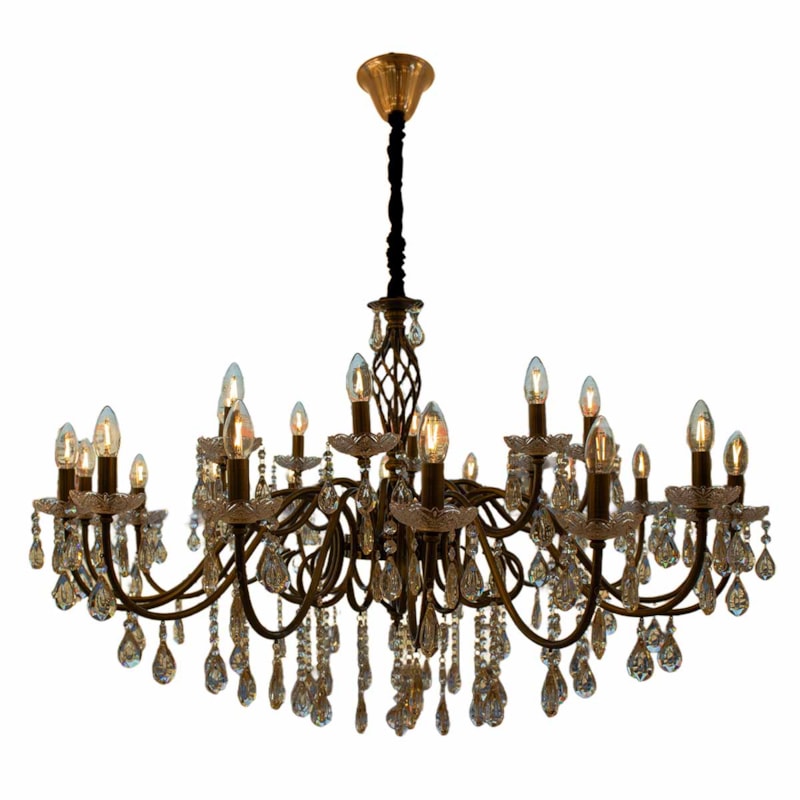 Lustre 24 Bracos Bronze Com cristal Transparente 120cm 24xE14 Eletrorastro