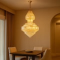 Lustre Carmel Dourado Com Cristal Transparente 80cm 28lâmpadas E14 Eletrorastro