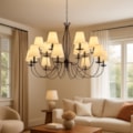 Lustre Chanel 12 Bracos Com Cupula Branca Cafe 12 Lampadas E27 Eletrorastro