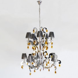 Lustre Cristal Cromado com Cúpulas 10 Lâmpadas Eletrorastro Lustre Cristal Cromado com Cúpulas 10 Lâmpadas Eletrorastro