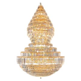 Lustre Glamour Dourado Com Cristal Transparente 150Cm 65 Lâmpadas E14 Eletrorastro