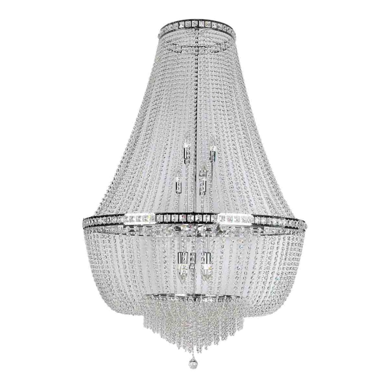 Lustre Magic Cromado Com Cristal Transparente 100Cm 23 Lâmpadas E14 Eletrorastro