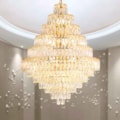 Lustre Moçambique Dourado Com Cristal Champagne 34 Lampadas E14 Eletrorastro