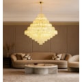 Lustre Moçambique Dourado Com Cristal Champagne 34 Lampadas E14 Eletrorastro