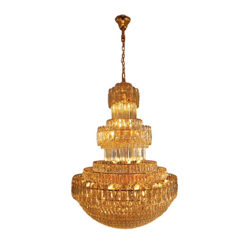 Lustre Montserrat Dourado Com Cristal Trânsparente 110CM 39 Lâmpadas E14 Eletrorastro