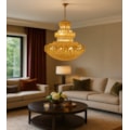 Lustre Montserrat Dourado Com Cristal Trânsparente 110CM 40 Lâmpadas E14 Eletrorastro