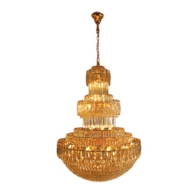 Lustre Montserrat Dourado Com Cristal Trânsparente 110CM 40 Lâmpadas E14 Eletrorastro